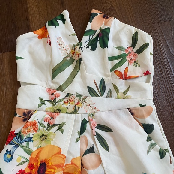 Fashion Nova white multicolor floral strapless cut outs wide leg jumpsuit - Picture 9 of 14